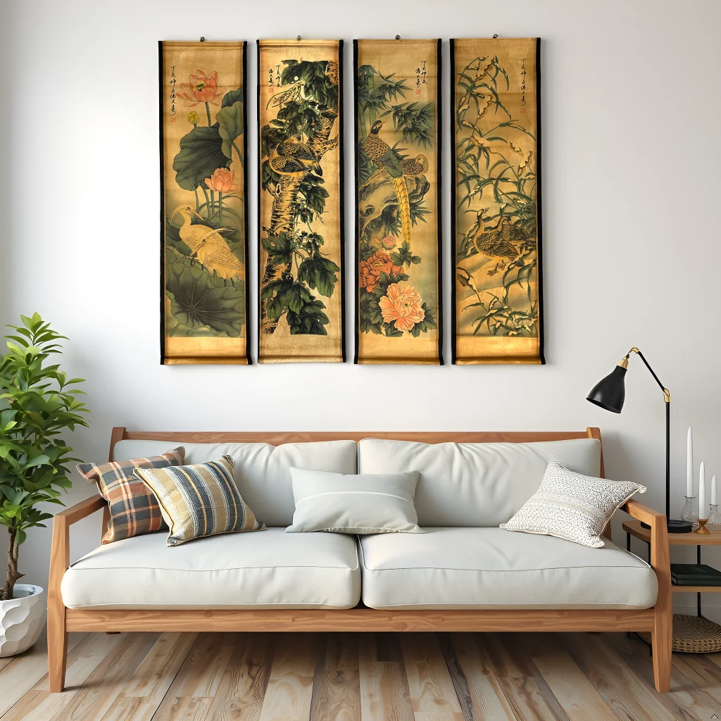 Bird and flower scrolls in a living room